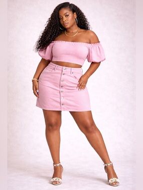 Old Navy Pink Button-Front Denim Mini Skirt